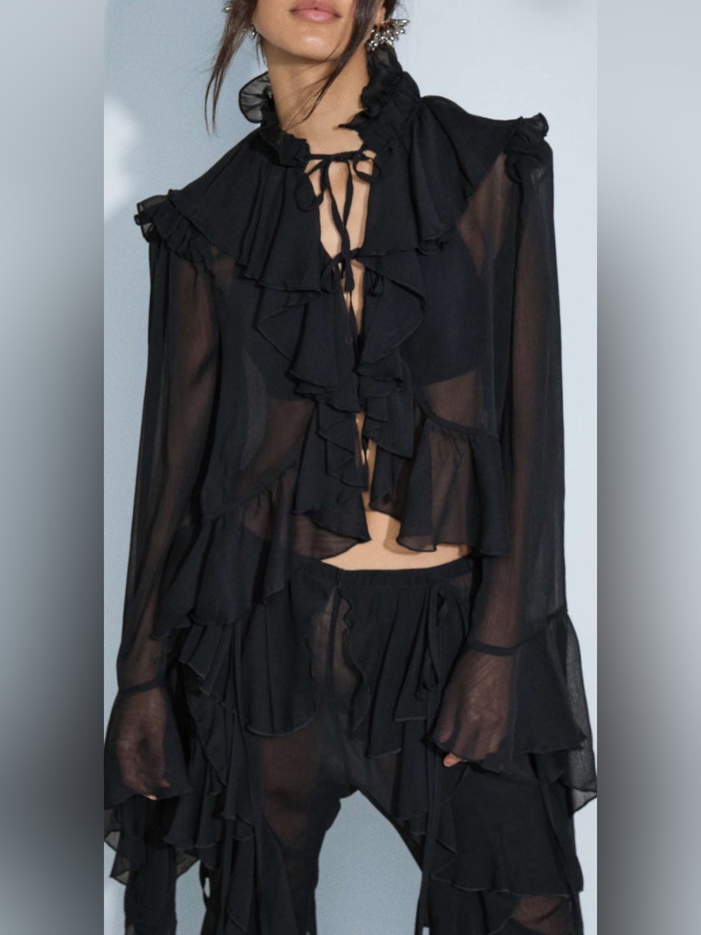 Noughts & Kisses chiffon ruffle tie drape sleeve blouse